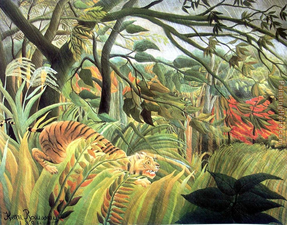tiger in a tropical storm painting - Henri Rousseau tiger in a tropical storm art painting